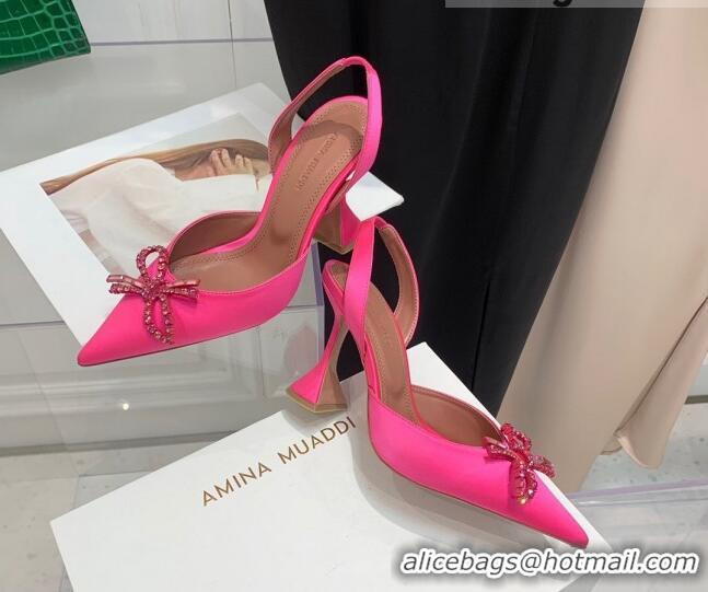 Chic Amina Muaddi Silk High Heel Open Pumps 9.5cm Hot Pink 032443