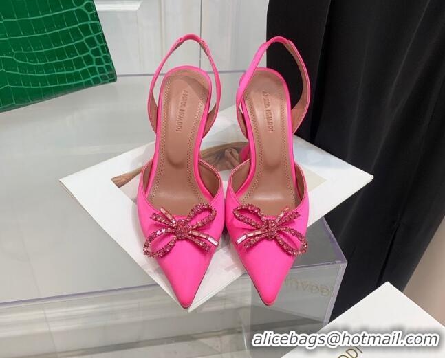 Chic Amina Muaddi Silk High Heel Open Pumps 9.5cm Hot Pink 032443