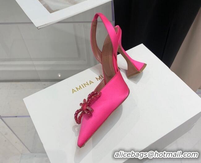 Chic Amina Muaddi Silk High Heel Open Pumps 9.5cm Hot Pink 032443