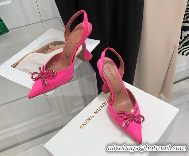 Chic Amina Muaddi Silk High Heel Open Pumps 9.5cm Hot Pink 032443