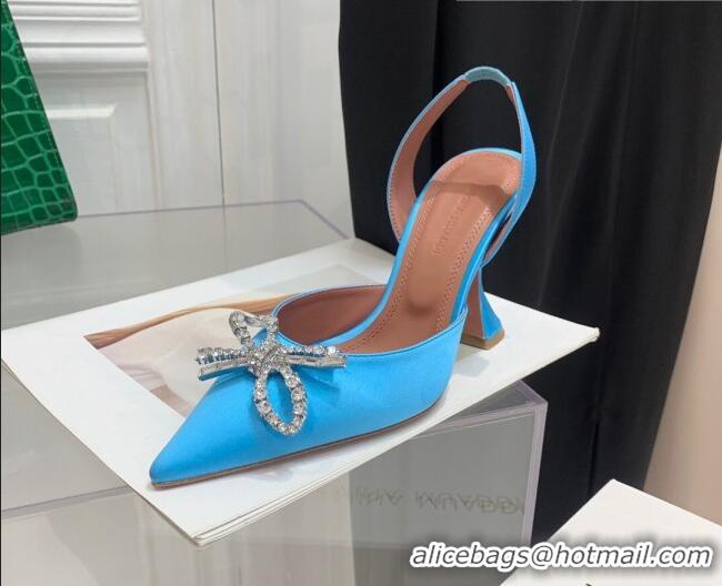 Fashion Amina Muaddi Silk High Heel Open Pumps 9.5cm Sky Blue 032444