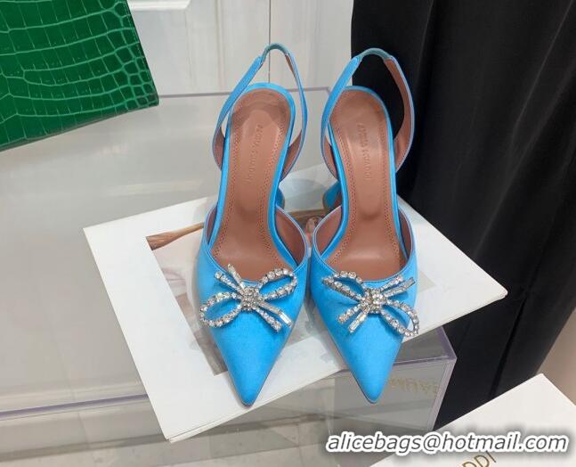 Fashion Amina Muaddi Silk High Heel Open Pumps 9.5cm Sky Blue 032444