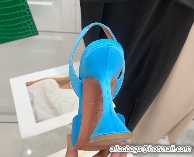 Fashion Amina Muaddi Silk High Heel Open Pumps 9.5cm Sky Blue 032444