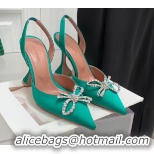 Stylish Amina Muaddi Silk High Heel Open Pumps 9.5cm Green 032445