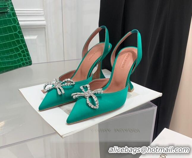 Stylish Amina Muaddi Silk High Heel Open Pumps 9.5cm Green 032445