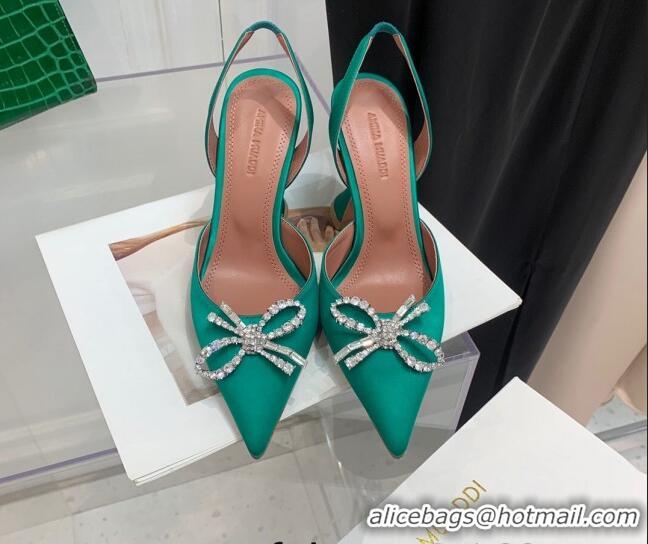 Stylish Amina Muaddi Silk High Heel Open Pumps 9.5cm Green 032445