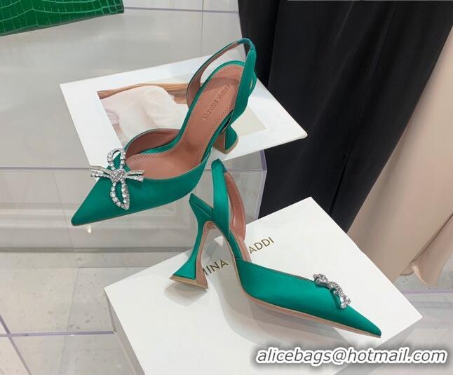 Stylish Amina Muaddi Silk High Heel Open Pumps 9.5cm Green 032445