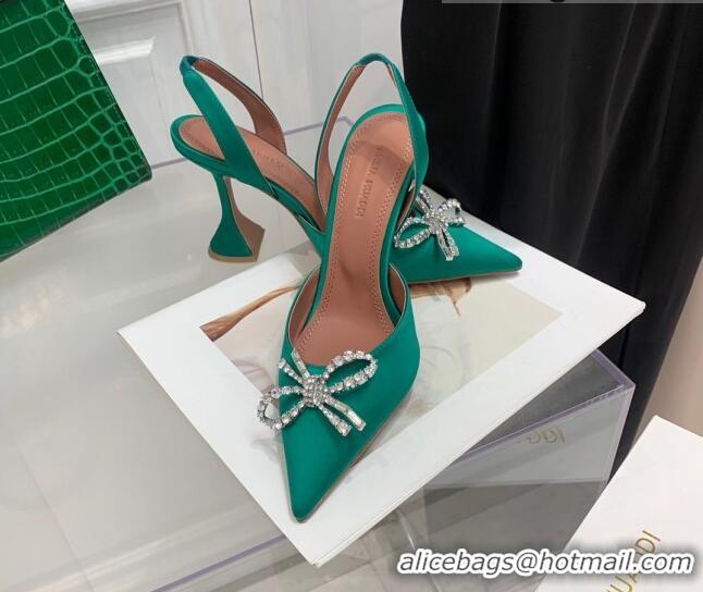 Stylish Amina Muaddi Silk High Heel Open Pumps 9.5cm Green 032445