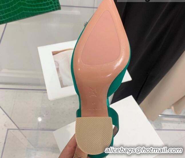 Stylish Amina Muaddi Silk High Heel Open Pumps 9.5cm Green 032445