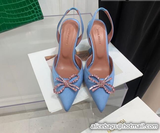 Luxury Amina Muaddi Silk High Heel Open Pumps 9.5cm Light Blue 032446