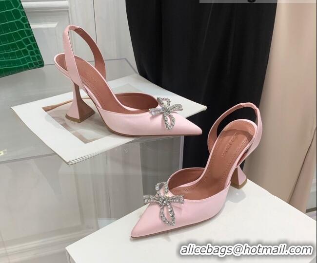 Purchase Amina Muaddi Silk High Heel Open Pumps 9.5cm Light Pink 032447