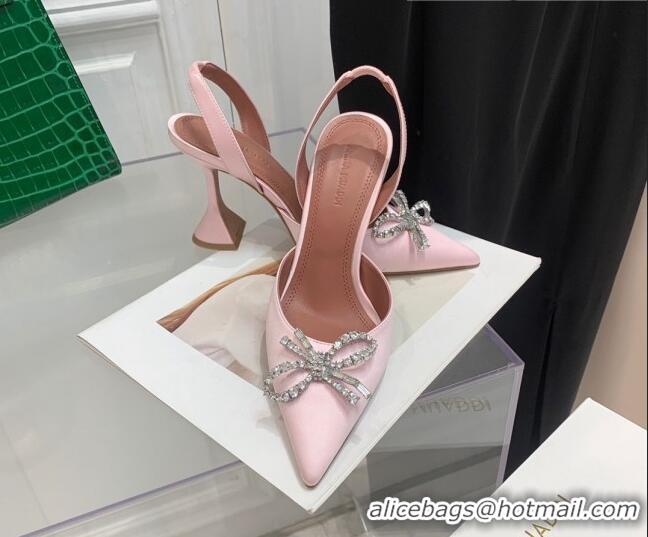 Purchase Amina Muaddi Silk High Heel Open Pumps 9.5cm Light Pink 032447