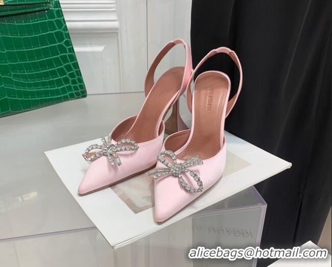 Purchase Amina Muaddi Silk High Heel Open Pumps 9.5cm Light Pink 032447