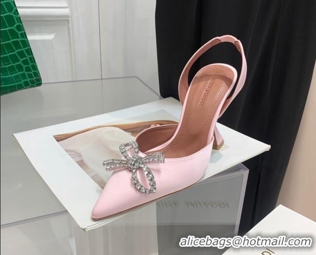 Purchase Amina Muaddi Silk High Heel Open Pumps 9.5cm Light Pink 032447