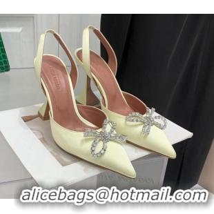 Sophisticated Amina Muaddi Silk High Heel Open Pumps 9.5cm Light Yellow 032448