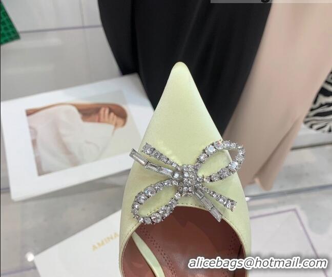 Sophisticated Amina Muaddi Silk High Heel Open Pumps 9.5cm Light Yellow 032448