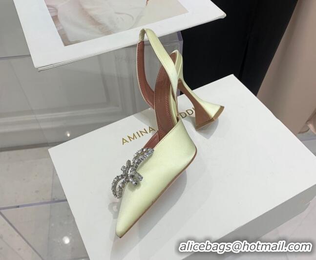 Sophisticated Amina Muaddi Silk High Heel Open Pumps 9.5cm Light Yellow 032448