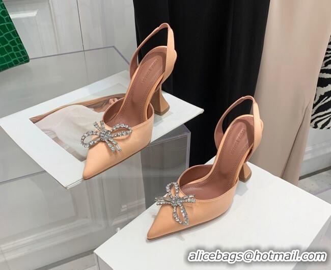 Perfect Amina Muaddi Silk High Heel Open Pumps 9.5cm Peach Pink 032450