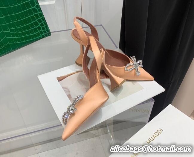 Perfect Amina Muaddi Silk High Heel Open Pumps 9.5cm Peach Pink 032450