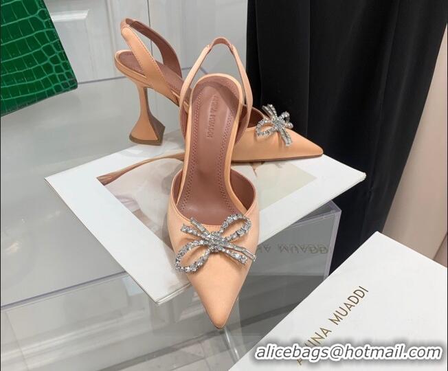 Perfect Amina Muaddi Silk High Heel Open Pumps 9.5cm Peach Pink 032450