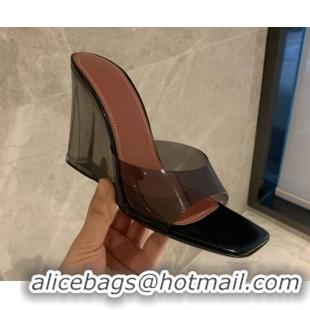 Stylish Amina Muaddi TPU Wedge Slide Sandals 10cm Black 032873