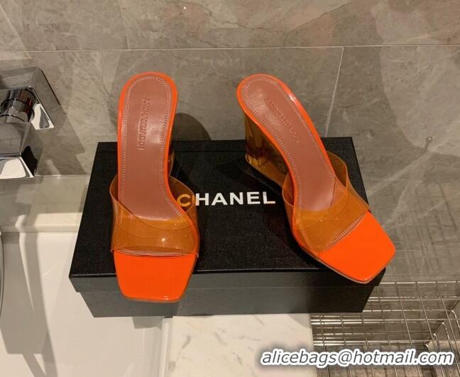 Grade Quality Amina Muaddi TPU Wedge Slide Sandals 10cm Orange 032875