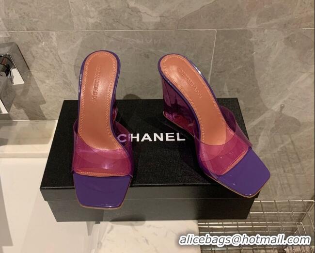 Luxury Amina Muaddi TPU Wedge Slide Sandals 10cm Purple 032876