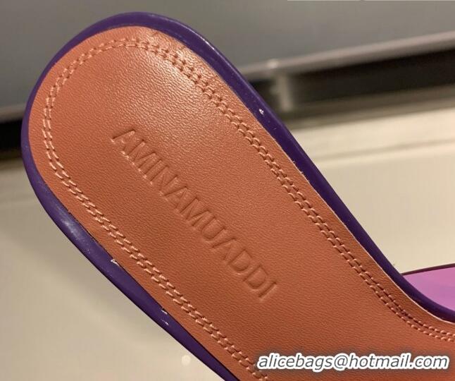 Luxury Amina Muaddi TPU Wedge Slide Sandals 10cm Purple 032876