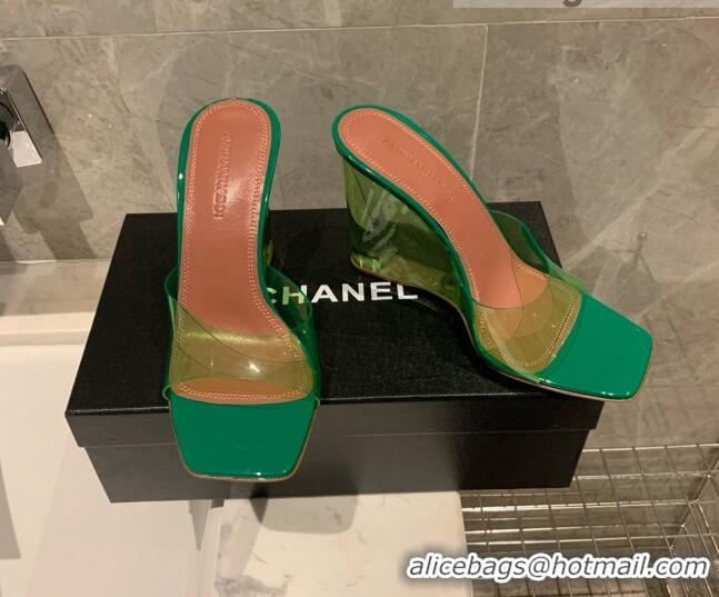 Lower Price Amina Muaddi TPU Wedge Slide Sandals 10cm Green 032877