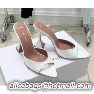 Sophisticated Amina Muaddi Patent Leather High Heel Slide Sandals 9.5cm White 0406105