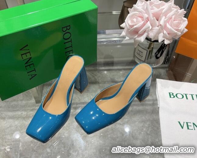 Best Price Bottega Veneta Patent Leather High Heel Mules 11cm Blue 032832