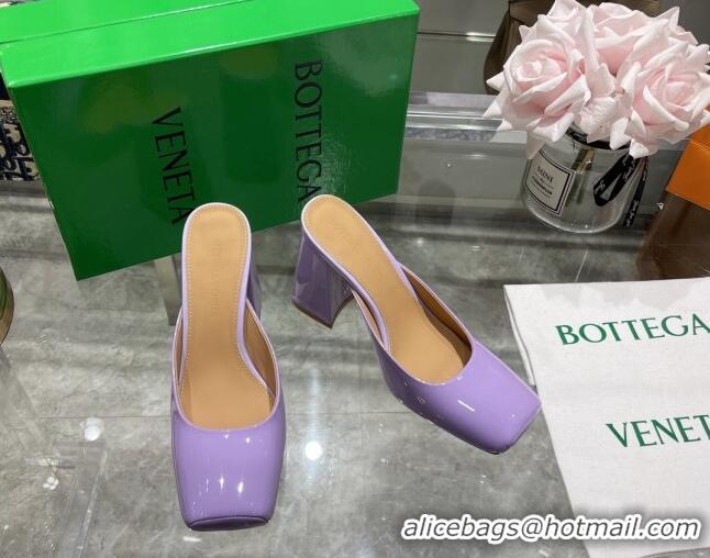 Stylish Bottega Veneta Patent Leather High Heel Mules 11cm Purple 032833