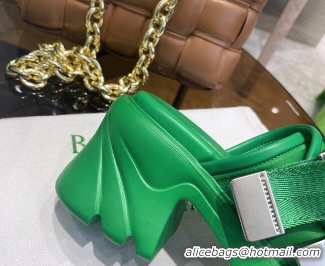 Purchase Bottega Veneta Flash Padded Fabric Heel Slide Sandals with Buckle 8cm Green 042131