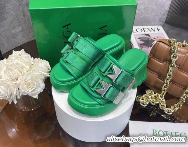 Purchase Bottega Veneta Flash Padded Fabric Heel Slide Sandals with Buckle 8cm Green 042131