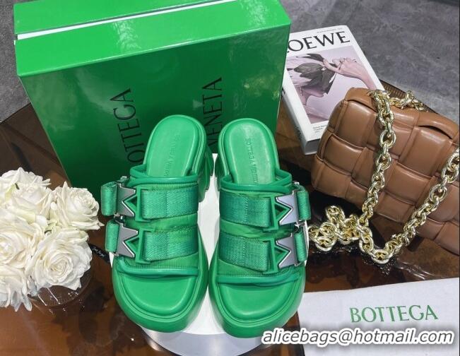 Purchase Bottega Veneta Flash Padded Fabric Heel Slide Sandals with Buckle 8cm Green 042131