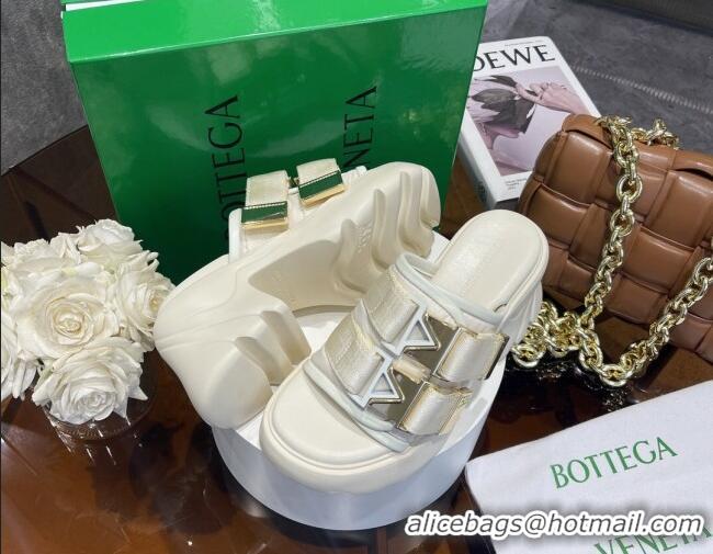 Perfect Bottega Veneta Flash Padded Fabric Heel Slide Sandals with Buckle 8cm White 042132