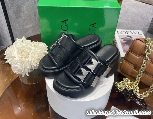 Good Looking Bottega Veneta Flash Padded Fabric Heel Slide Sandals with Buckle 8cm Black 042133