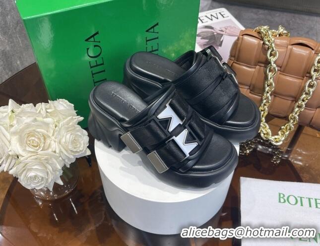 Good Looking Bottega Veneta Flash Padded Fabric Heel Slide Sandals with Buckle 8cm Black 042133