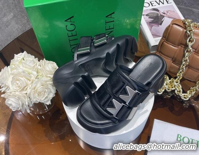 Good Looking Bottega Veneta Flash Padded Fabric Heel Slide Sandals with Buckle 8cm Black 042133