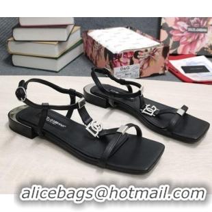 Classic Hot Dolce & Gabbana DG Calfskin Sandals Black 042204