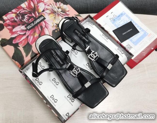 Classic Hot Dolce & Gabbana DG Calfskin Sandals Black 042204