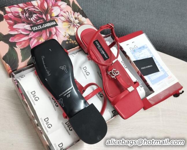 Popular Style Dolce & Gabbana DG Calfskin Sandals Red 042205