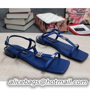 Best Product Dolce & Gabbana DG Calfskin Sandals Royal Blue 042206