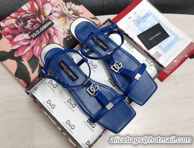 Best Product Dolce & Gabbana DG Calfskin Sandals Royal Blue 042206