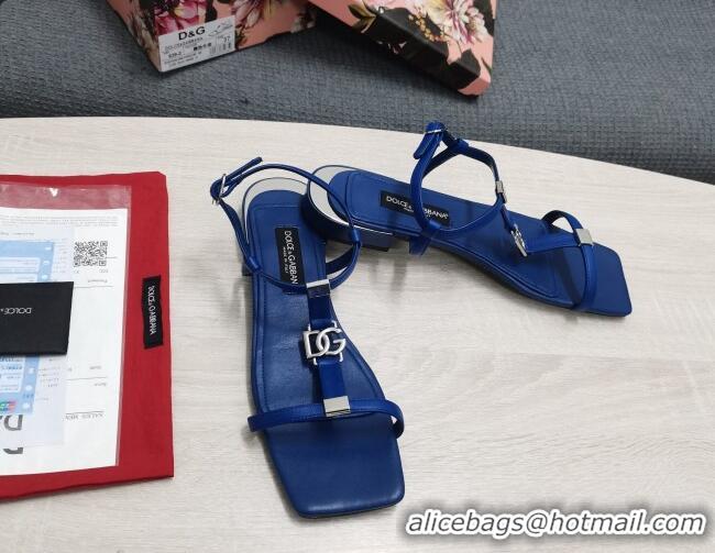 Best Product Dolce & Gabbana DG Calfskin Sandals Royal Blue 042206