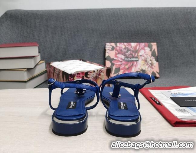 Best Product Dolce & Gabbana DG Calfskin Sandals Royal Blue 042206