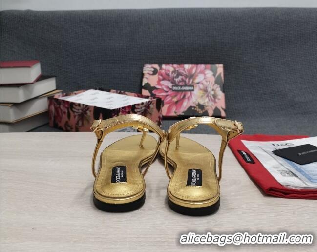 Good Quality Dolce & Gabbana DG Calfskin Thong Sandals Gold 042208