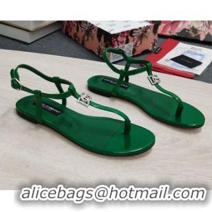 Unique Style Dolce & Gabbana DG Calfskin Thong Sandals Green 042209