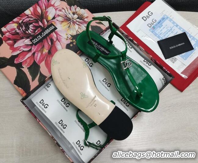 Unique Style Dolce & Gabbana DG Calfskin Thong Sandals Green 042209