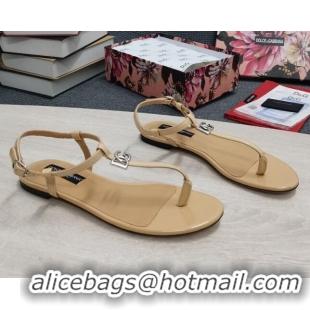 Expensive Dolce & Gabbana DG Calfskin Thong Sandals Beige 042210